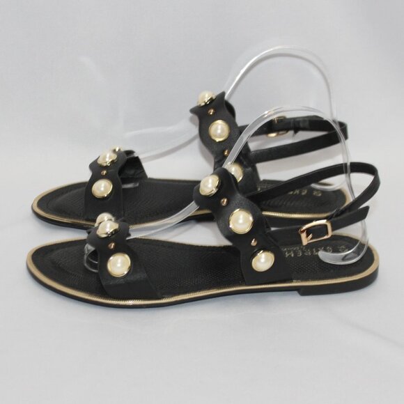 Extreme by Eddie Marc Black Sandals with Golden and Faux Pearl Accents - Picture 3 of 9